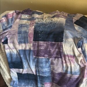 Alfred Dunner Blue and Purple Lace Trim Top